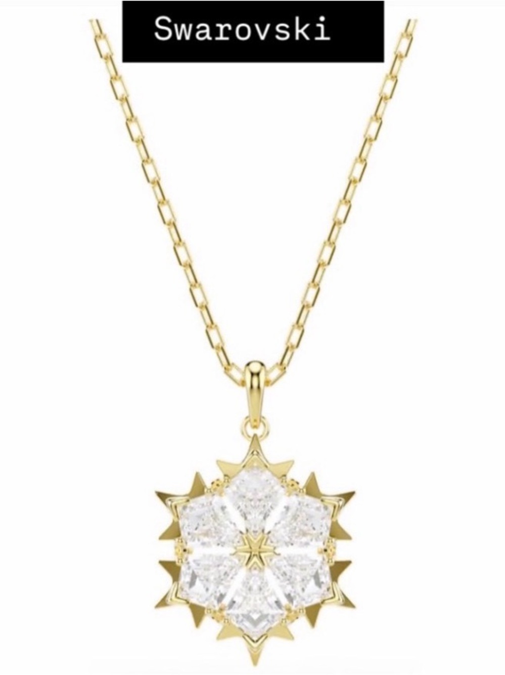 Swarovski Gold Starburst Crystal Pendant Necklace - Gold/White NWT
